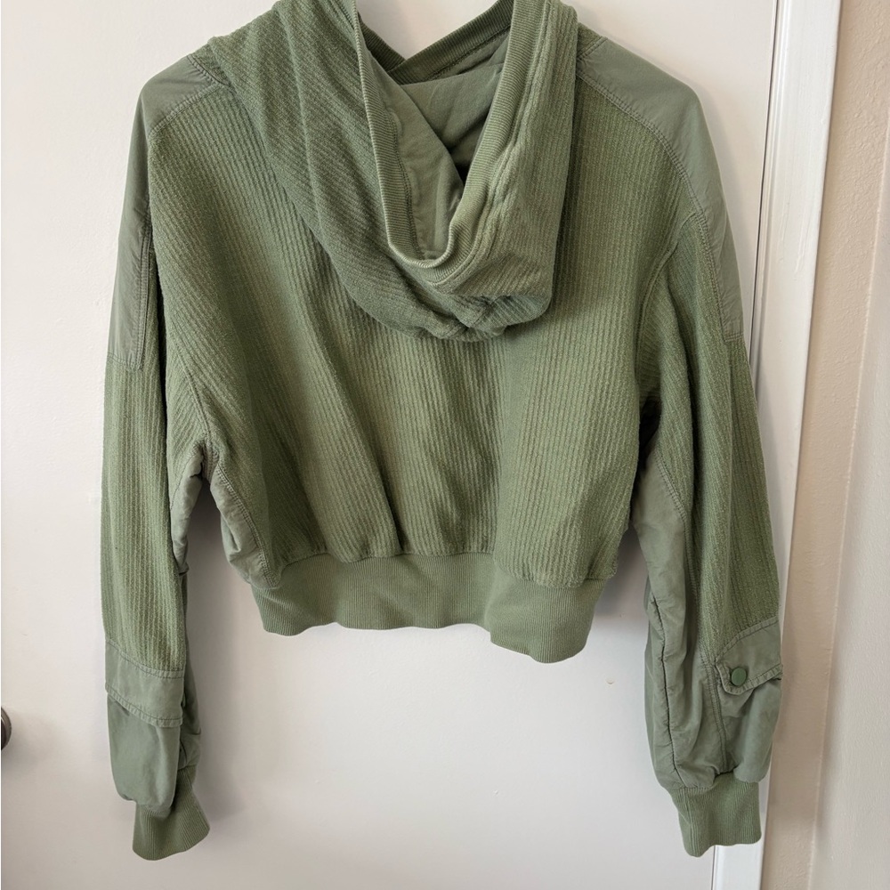Free People Cropped Olive Waffle Sweat Set - Picture 2 of 8